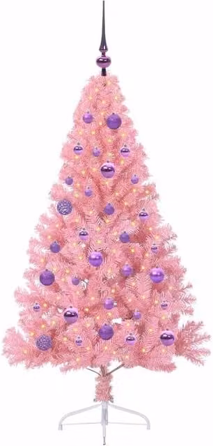 Berkfield Home Beautiful Artificial Pre-lit Pink Christmas Tree with 150 LEDs – 1
