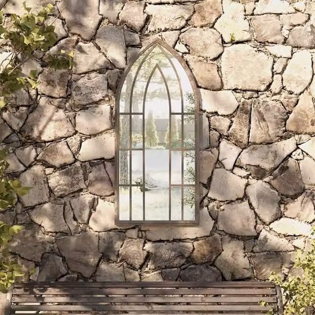 Berkfield Home Garden Mirror in Sand Beige, Antique Metal Rectangular Wall Mirror, W: 45 cm, H: 100 cm