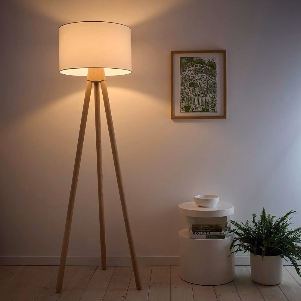 K LIVING Erice Wooden Tripod Floor Lamp in Natural and White – 2