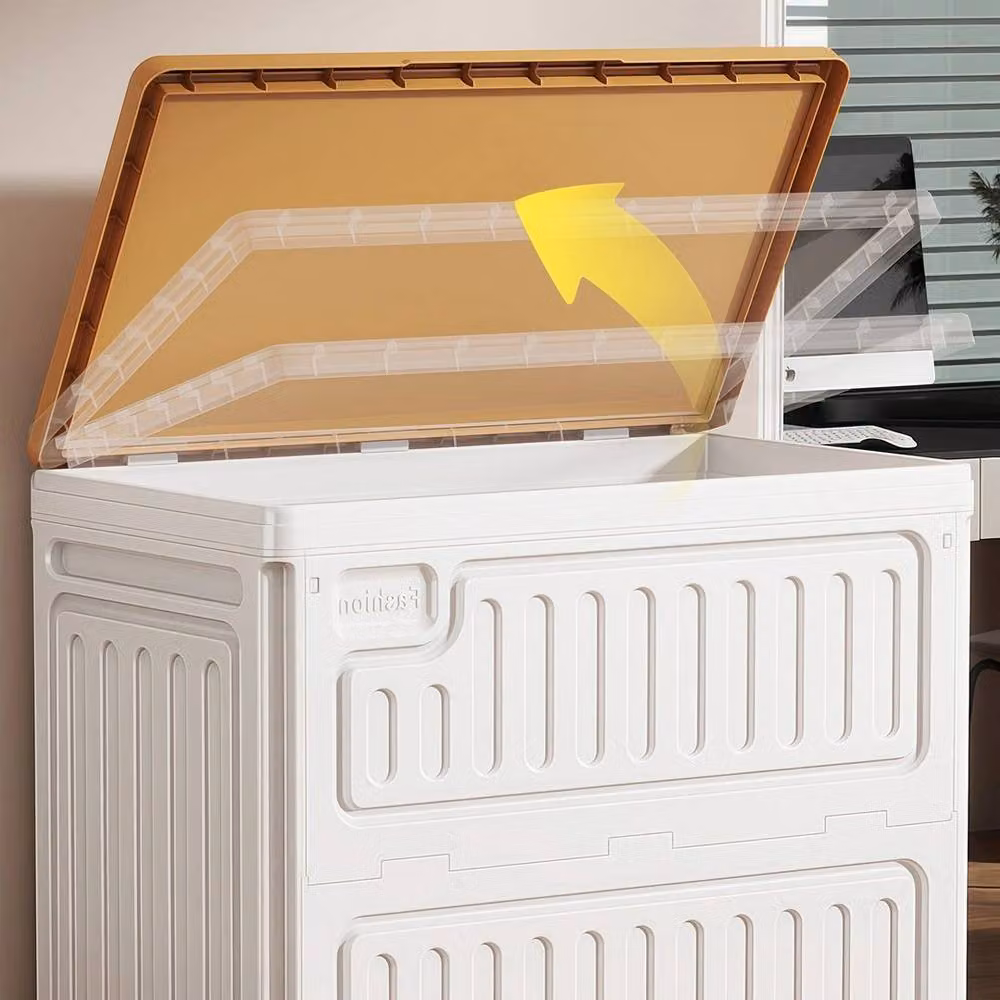 Kelvenix Orange Stackable and Foldable Plastic Storage Box on Wheels W/D/H: 56.0 x 54.0 x 54.0 cm – 3