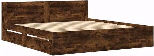 Berkfield Home Durable Bed Frame with Headboard and Drawers in Smoked Oak Brown, W/D/H: 200 x 200 x 69 cm