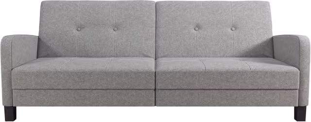 Dorel Home Boston Upholstered Sofa Bed in Grey Linen with Solid Wood Frame