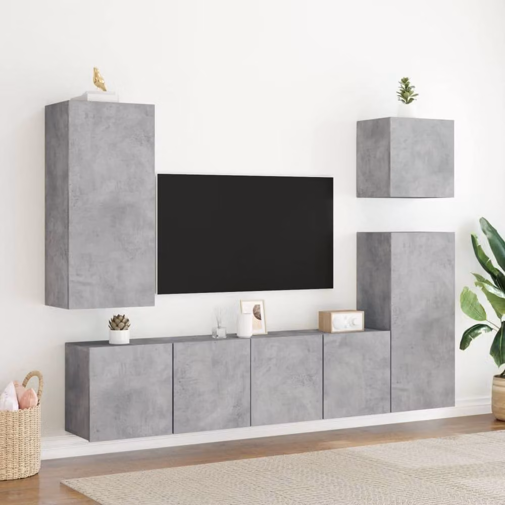 Berkfield Home Wall-mounted TV Cabinets, 2 Pieces, Concrete Grey, W: 80 cm, D: 30 cm, H: 41 cm – 2