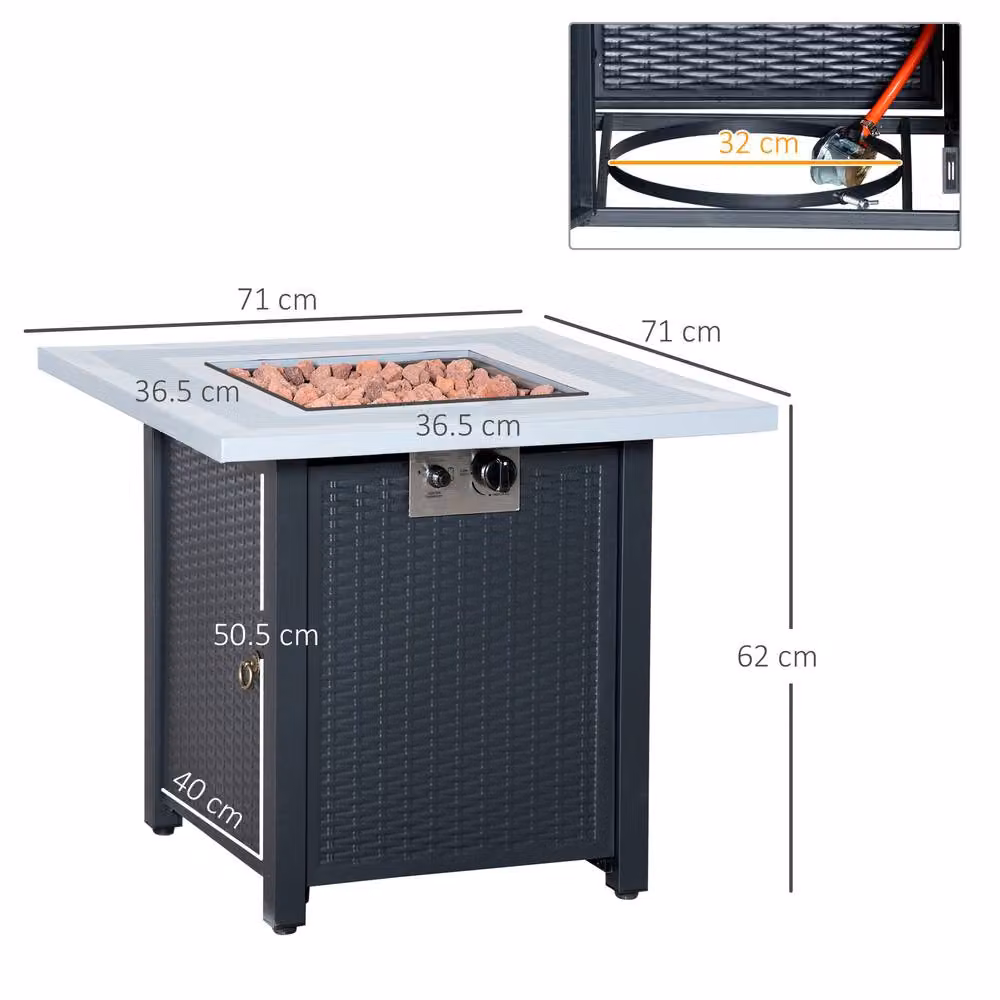 Rolipo Black and Grey Square Gas Fire Pit Table with Polyrattan Design, W/D/H: 71 x 71 x 62 cm – 3