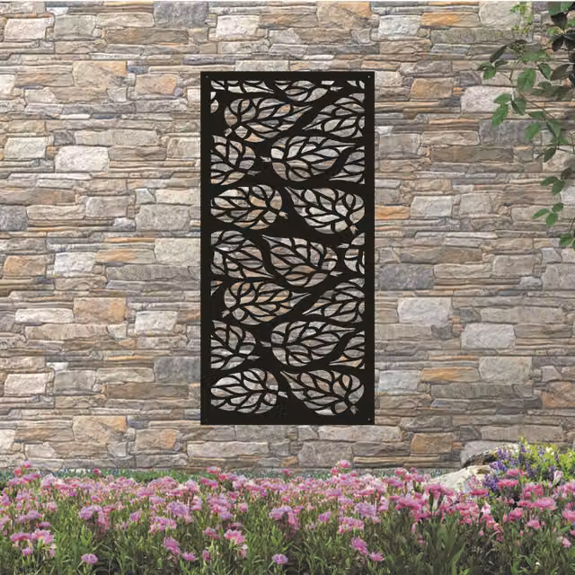 Laser Hut Crown Blossom Floral Metal Wall Art in Black
