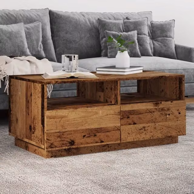 Berkfield Home Modern Coffee Table with LED Lights in Brown, W/D/H: 90 x 49 x 40 cm – 1