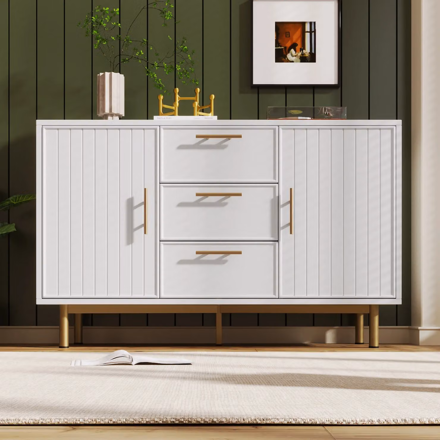 Matteo Sideboard Cabinet and Chest of Drawers in White for your Living Room, W/D/H: 120 x 40 x 75 cm – 3