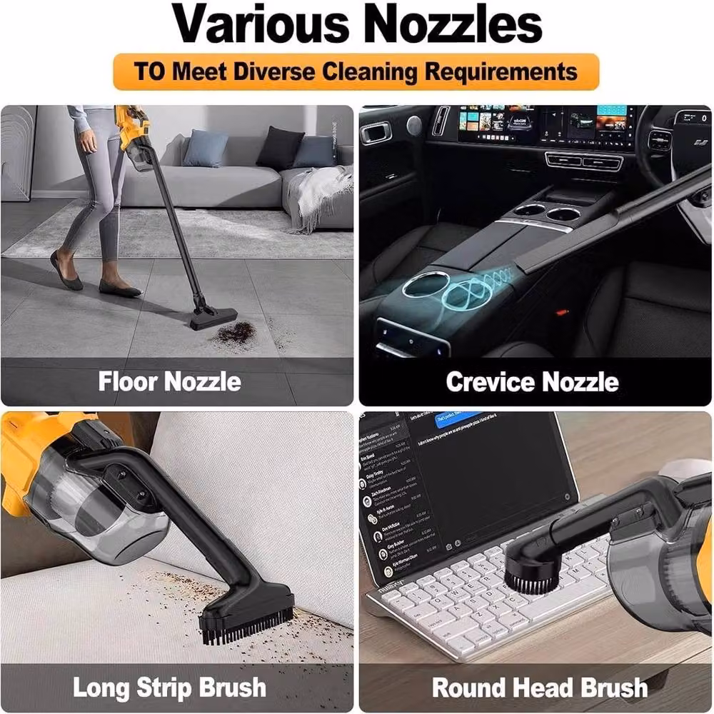 Nordara Cordless Handheld Vacuum Cleaner for DEWALT 20v Battery, Yellow and Black with HEPA Filter and Extension Pole – 2