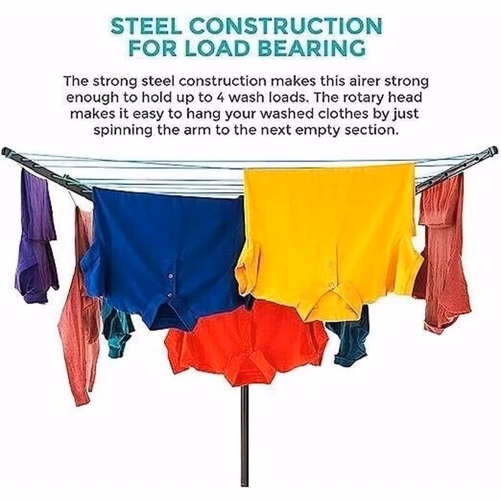 NESTLUNE 4-Arm Heavy Duty Rotary Airer Washing Line in Silver, W: 100 cm, D: 15 cm – 2