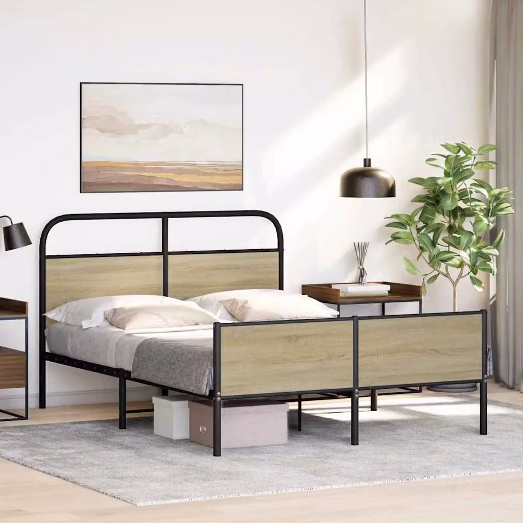 Berkfield Home Small Double Bed Frame in Sonoma Oak and Brown Engineered Wood, W/D/H: 120 x 200 cm – 2