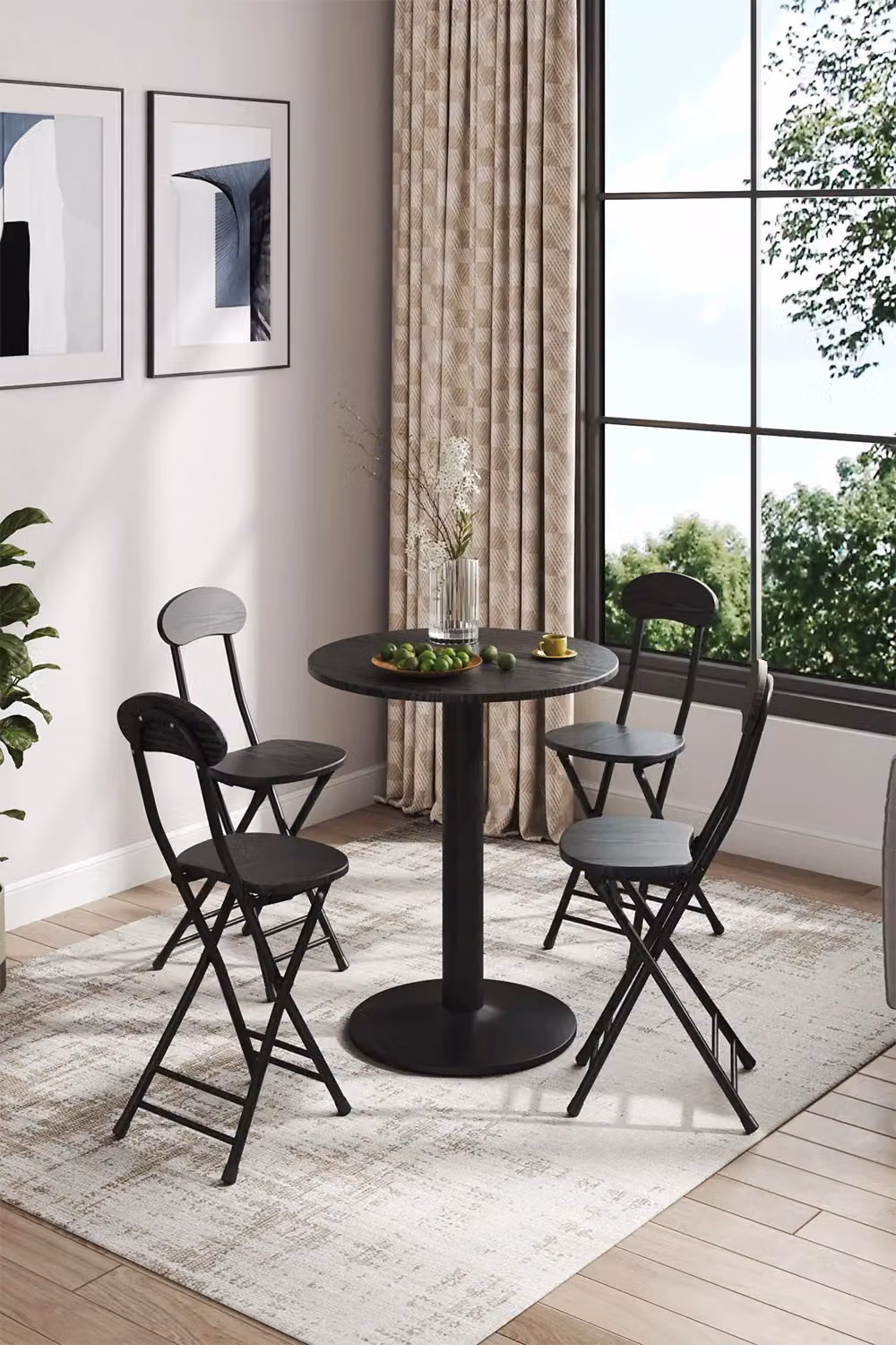 Livingandhome 5-Piece Black Round Bistro Dining Set with Table and 4 Chairs – 2