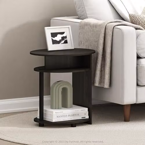 Furinno JAYA 3-Tier Round Side Table with Oval Tabletop and Open Shelf, Walnut – 2
