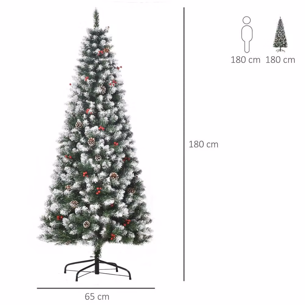 STILVORA Christmas Tree with Berries and Cones, Green and Red, Height: 180 cm – 2