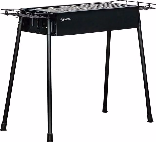 Outsunny Portable Charcoal BBQ Grill with Seasoning Baskets in Black