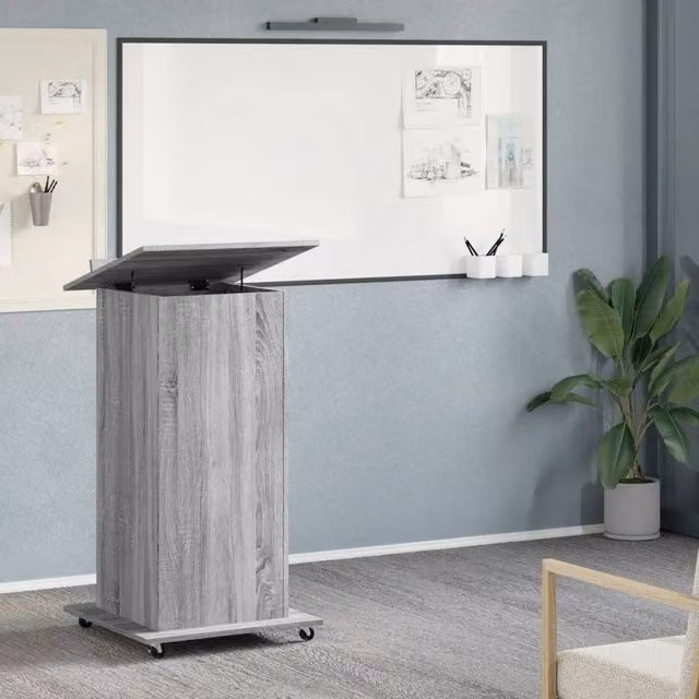 Berkfield Home Lectern with Wheels and Drawer in Grey Sonoma, W/D/H: 55 x 55 x 107 cm – 1