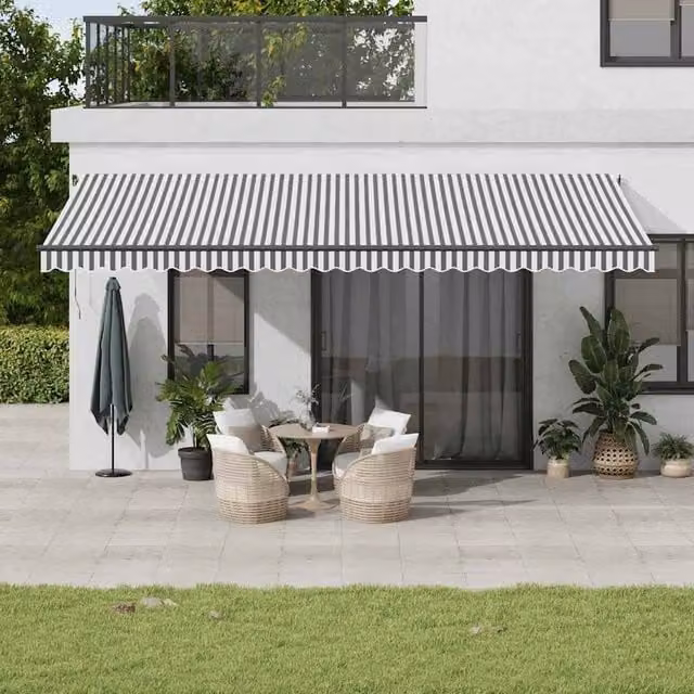 Berkfield Home Manual Retractable Aluminium Awning with LEDs, Anthracite and White, W: 600 cm, D: 300 cm