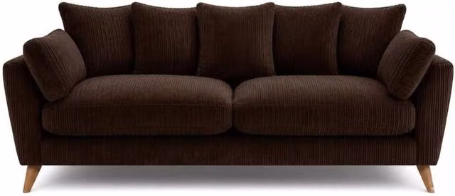 SOFASELECTION UK Harlow 3 Seater Jumbo Cord Sofa in Brown with Scatter Cushions and Solid Wood Frame