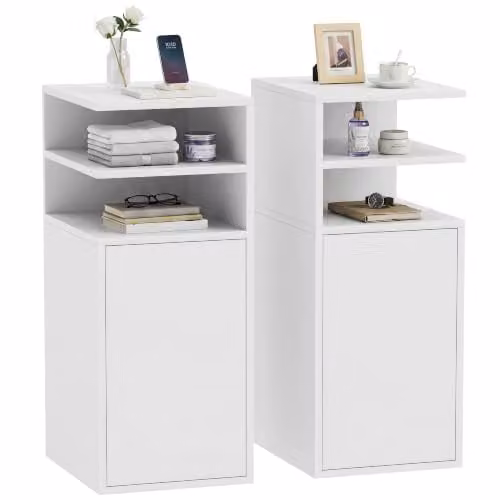 HOMCOM Set of 2 Slim Bedside Tables with Open Cubbies in White, W/D/H: 30 x 25 x 60 cm – 1