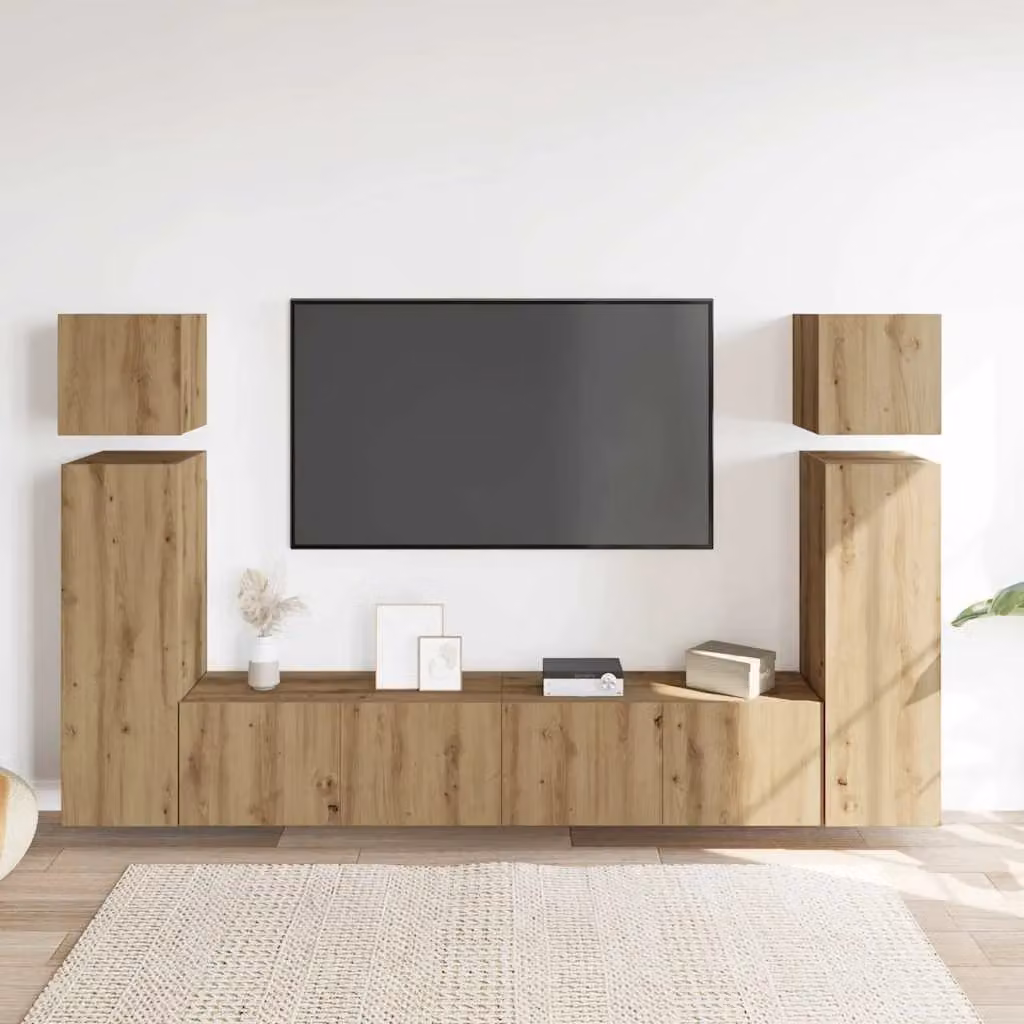 Berkfield Home 8 Piece Wall-mounted TV Cabinet Set in Artisan Oak Brown Engineered Wood – 2