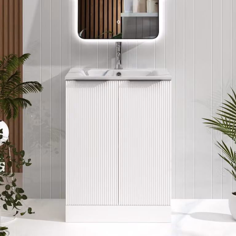 Royal Bathrooms Evora Matt White Fluted Floor Standing 2 Door Vanity Unit