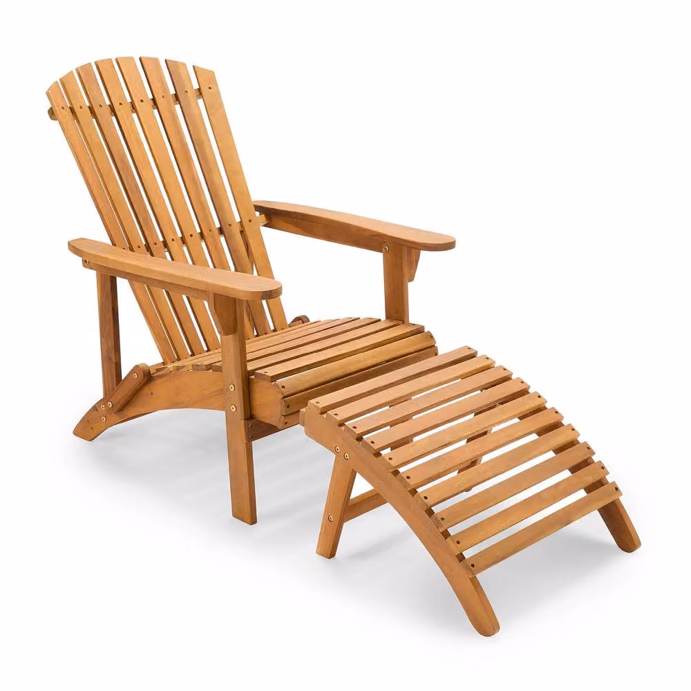 VonHaus Hudson Acacia Wooden Adirondack Garden Chair and Matching Footstool in Brown – 2
