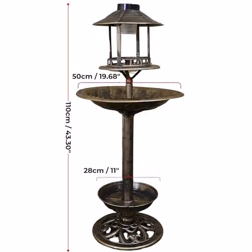 Samuel ALEXANDER Bronze Solar Light Up Resin Garden Bird Table and Bird Bath with Planter, Height: 110 cm – 3