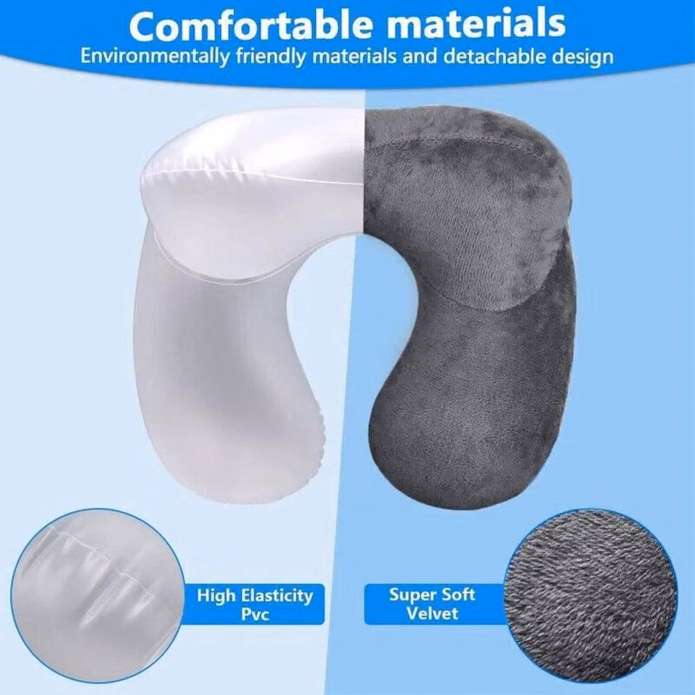 FORGEVIO Dark Grey Inflatable U-Shaped Breathable Velvet Neck Pillow for Adults – 5