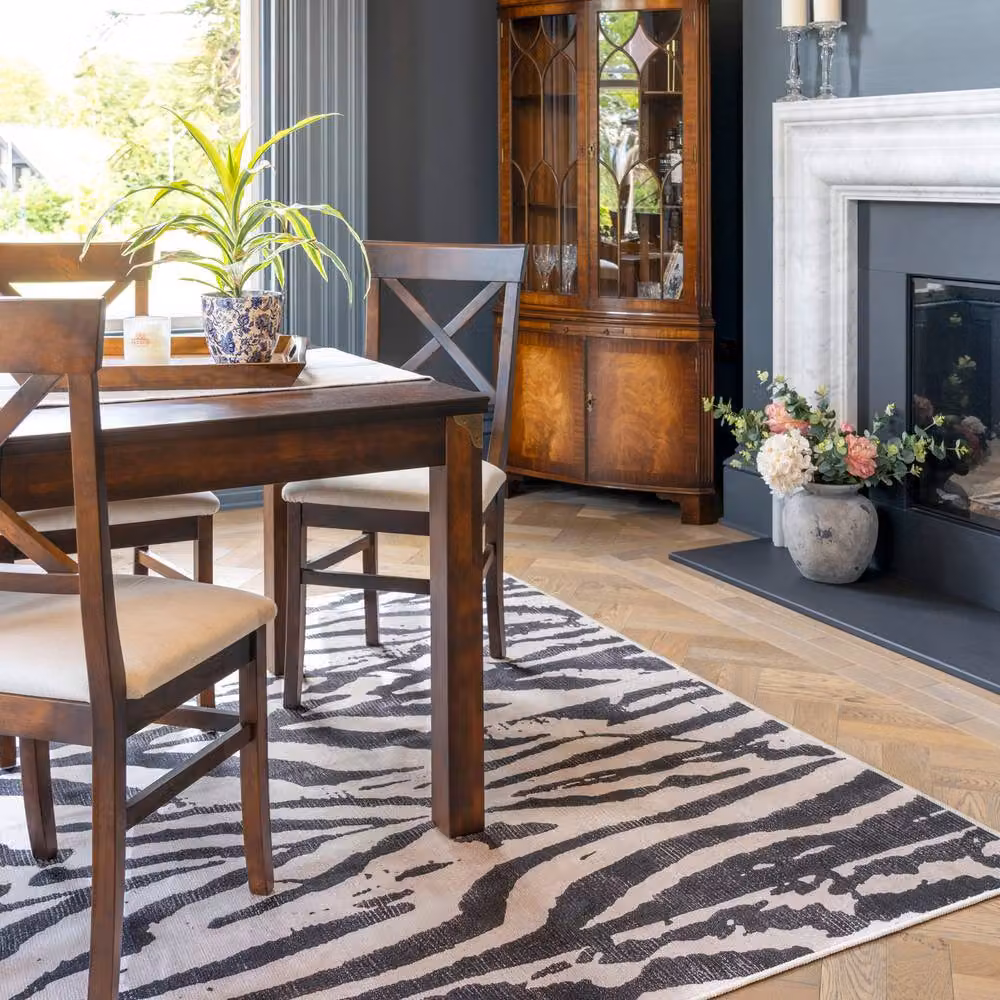 Kukoon Black and White Zebra Print Washable Living Room Rug, W/D/H: 200 x 290 cm – 3