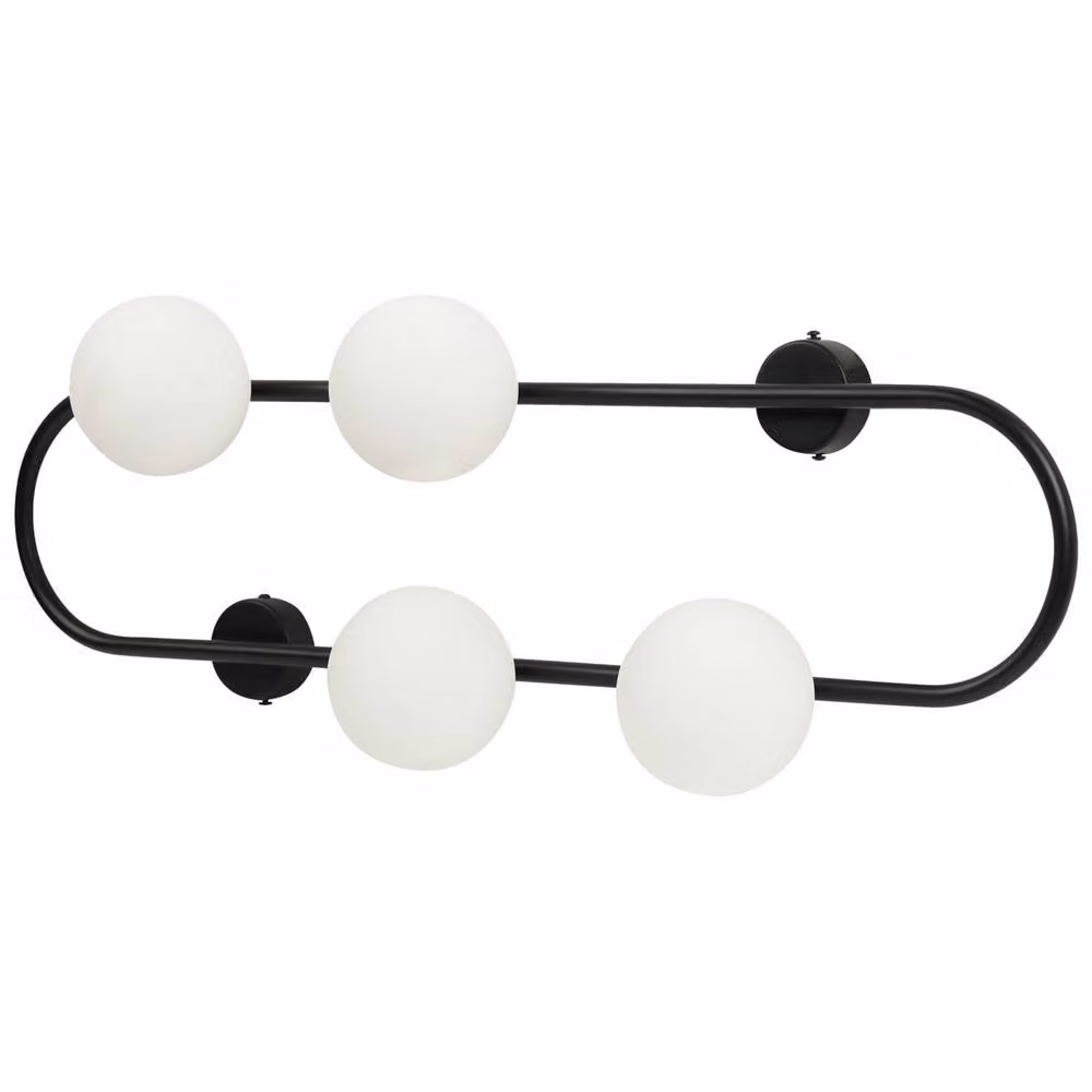 Wyld and Coco Ring Wall Lamp in Black Metal with Four Transparent Glass Globes, 70 cm – 2