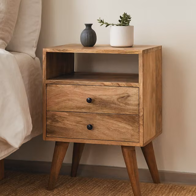 Artisan Furniture Mid-Century Mango Wood Bedside Table in Brown