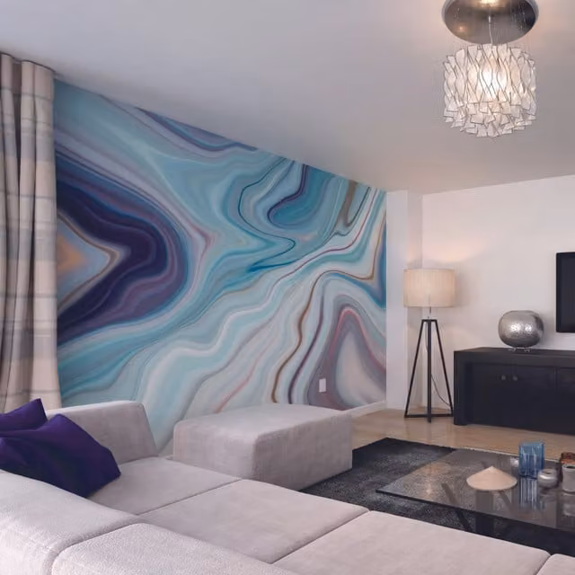 Origin Murals Marbled Ink Abstract Wall Mural in Petrol Teal