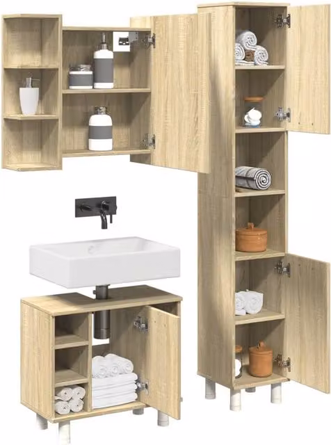 Berkfield Home 3 Piece Modern Bathroom Furniture Set in Sonoma Oak Brown – 1