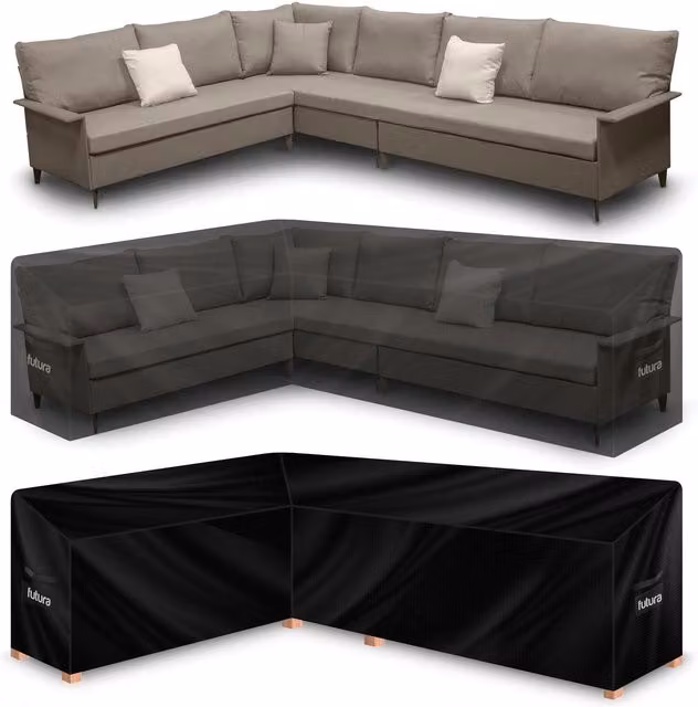 Futura Water Repellent V-Shaped Corner Sofa Garden Furniture Cover in Black Oxford Fabric, 260 cm