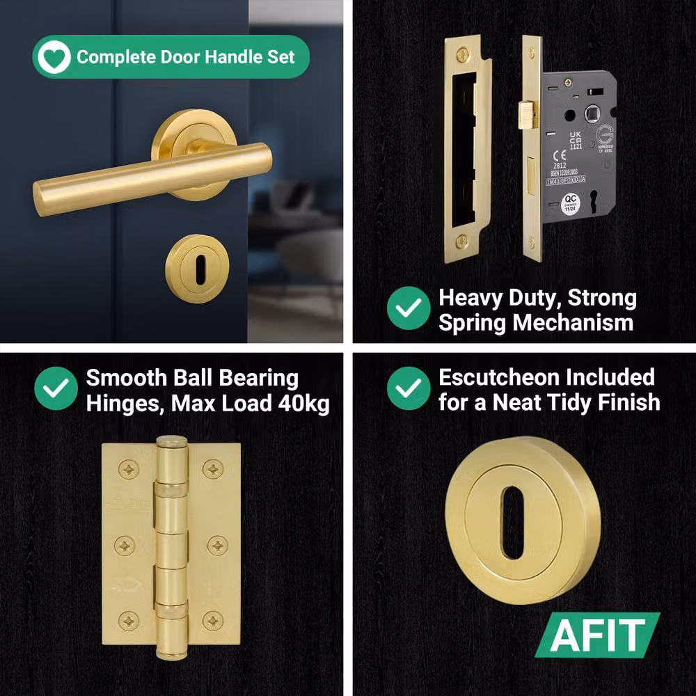 AFIT Satin Brass T-Bar Handle Sashlock Escutcheon and Hinges Set in Gold, W/D/H: 15 x 15 x 1.5 cm – 5