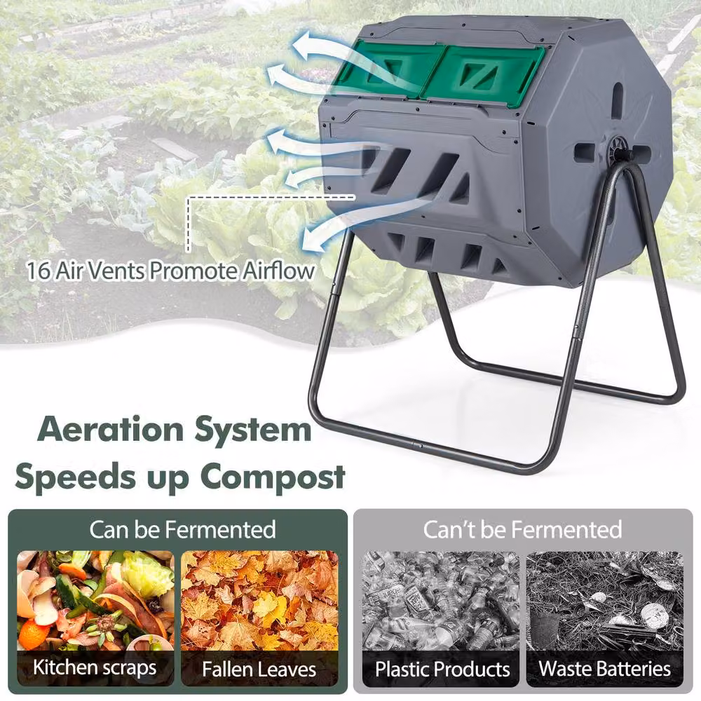 Costway Dual Chamber Compost Tumbler 160L High Volume Compost Bin in Grey and Multicolour – 5