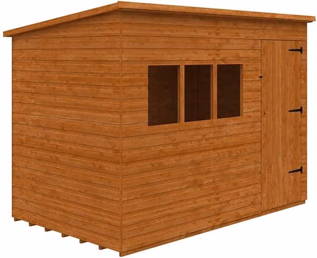 Buttercup Farm Deluxe Pent 12mm Wooden Shed in Burnt Orange with Single Door and Window, W: 304.8 cm, D: 182.88 cm, H: 217.3 cm
