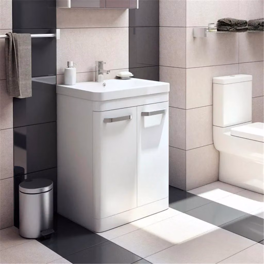 Clifton White Gloss 2 Door Freestanding Bathroom Unit with White Basin, W/D/H: 50 x 46 x 84 cm – 2