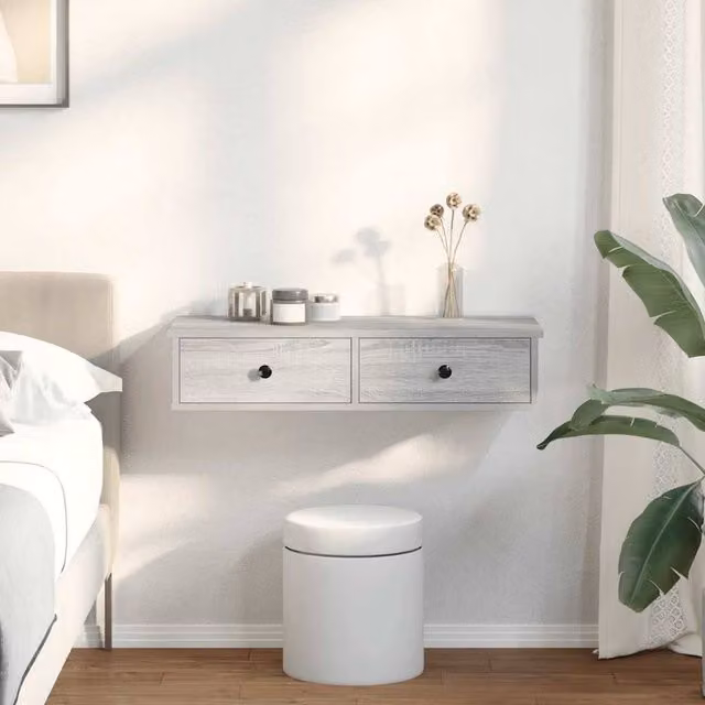 Berkfield Home Wall Mounted Shelf with Drawers in Grey Sonoma, W: 80 cm, D: 31 cm, H: 17 cm – 1