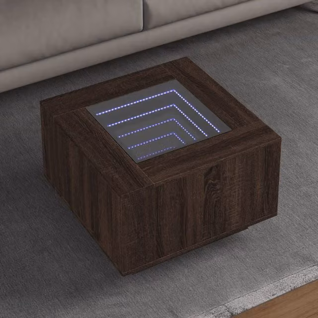 Berkfield Home Modern Square Coffee Table with LED in Brown Oak, W/D/H: 60 x 60 x 40 cm