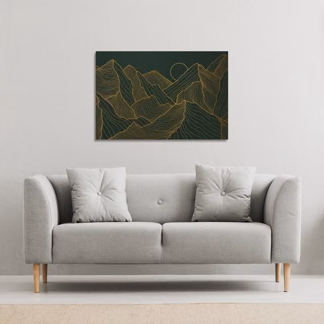 Benjamin Tate Design LTD Golden Mountain Line Art Abstract Canvas Print, Yellow, W/H: 61 x 41 cm