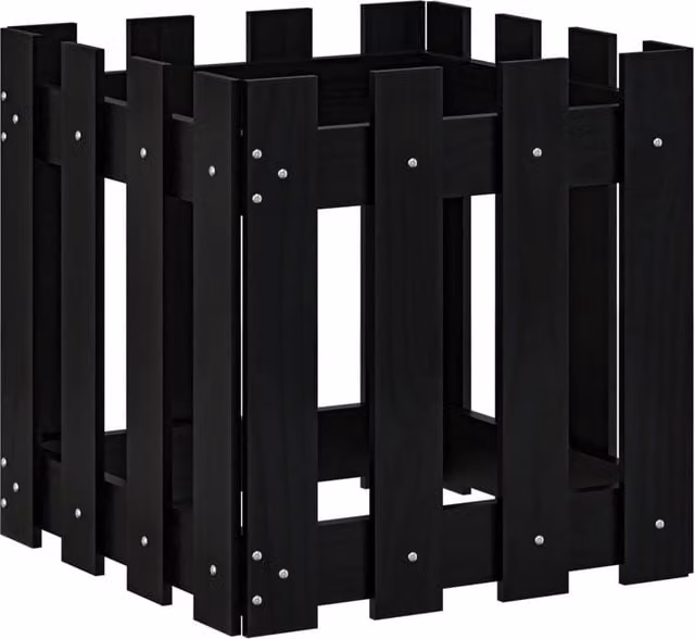 Berkfield Home Garden Planter with Fence Design in Black, Solid Wood and Plastic, W/D/H: 40 x 40 x 40 cm