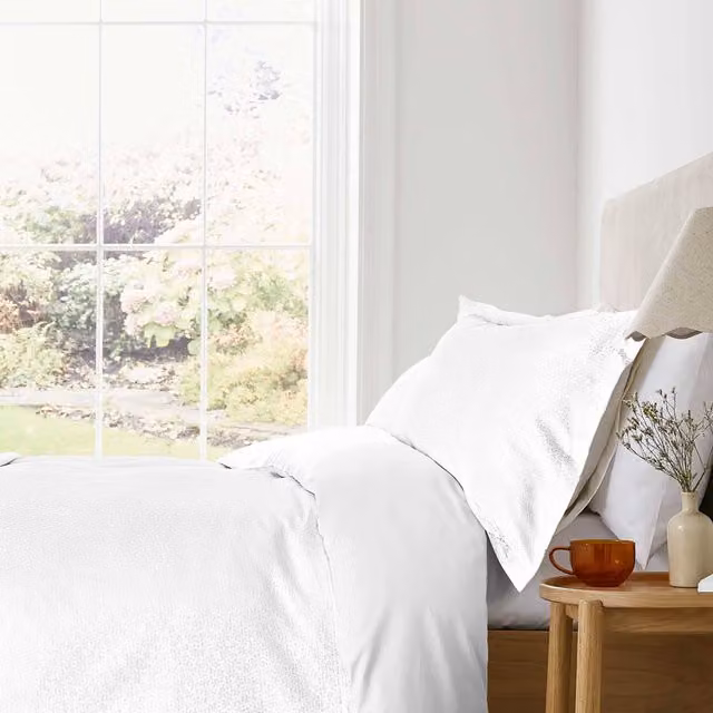 Murmur Meadow Double Duvet Cover and Pillowcase Set, White Cotton Percale Floral Jacquard, W/D/H: 140 x 200 cm