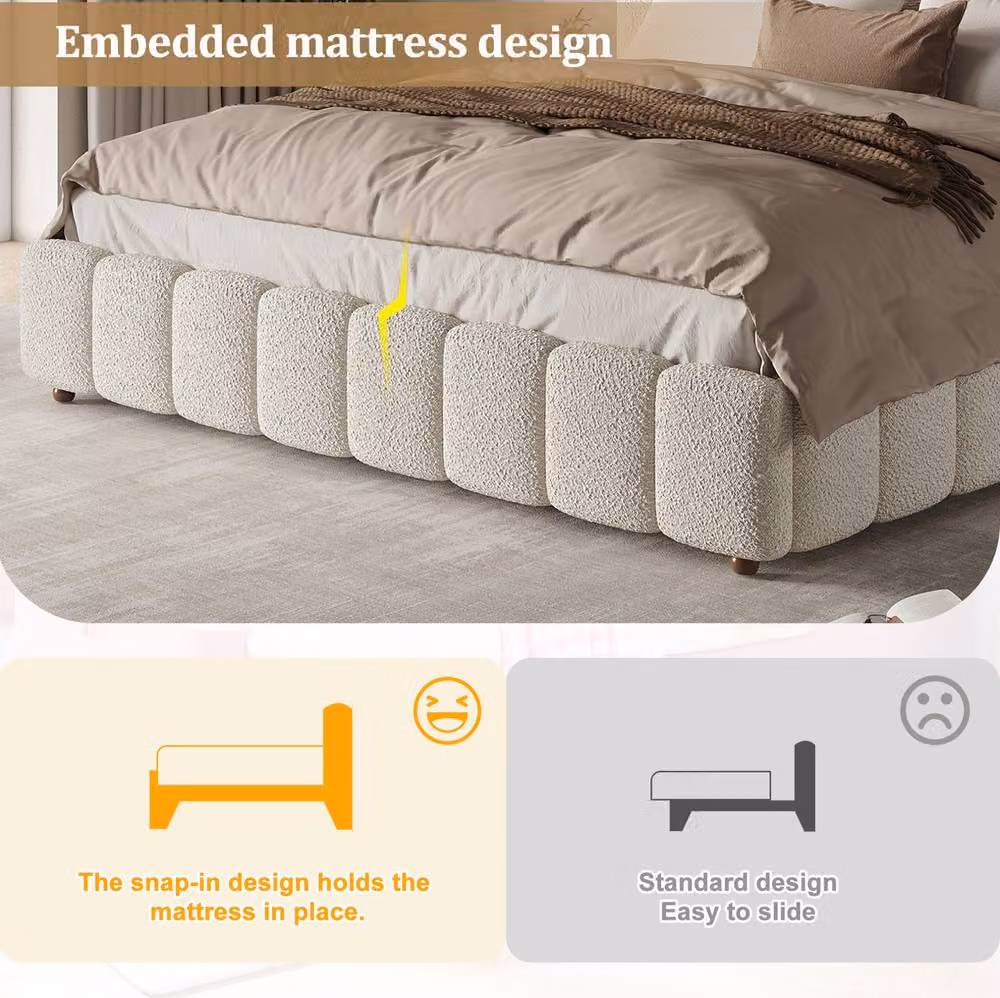 STILVORA King Size Upholstered Bouclé Bed with Hydraulic Storage in White, W/D/H: 180 x 200 x 102.5 cm (Height: 165 cm) – 3