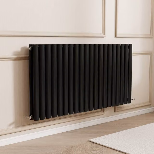 Banyetti Orva Black Horizontal Double Oval Column Radiator, W/H: 60.0 x 118.0 cm