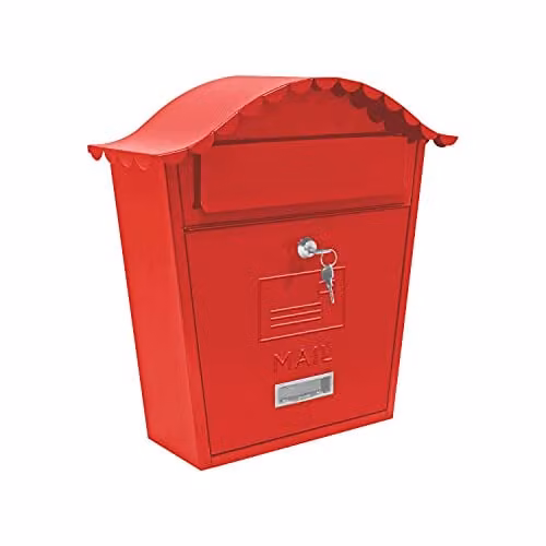 GardenKraft Wall-Mounted Lockable Letterbox in Red, Galvanised Steel – 1