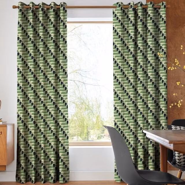 Orla Kiely Dog Show Made to Measure Blackout Cotton Eyelet Curtain in Green