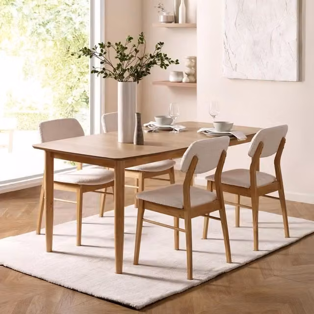 Julian Bowen Theia Set of 2 White Bouclé Upholstered Dining Chairs with Wood Frame