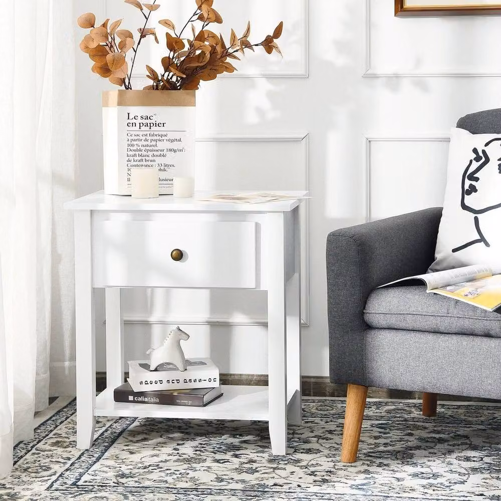FORGEVIO White Accent Table and Bedside Storage Cabinet – 2