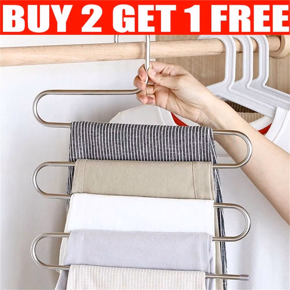 SPETLEK Multi Layer Silver Stainless Steel Space Saving Non Slip Clothes and Trouser Hanger, Width: 50 cm – 2