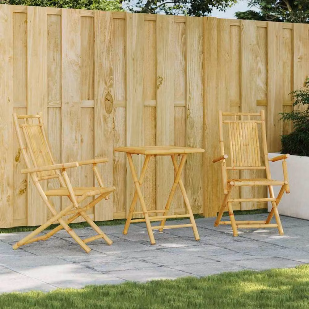 Berkfield Home 3 Piece Rustic Bamboo Bistro Set in Brown – 2